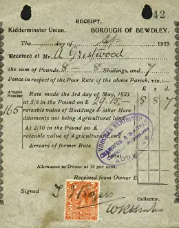 Poor Rate Receipt, Kidderminster Union