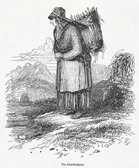 Peat Prints: Poor woman gathering peat, to keep the home fires burning through the winter. Date: 1841