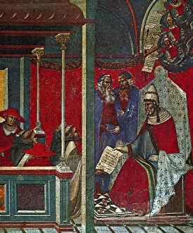 Siena Collection: Pope Honorius III approving the Carmelite Rule by Lorenzetti