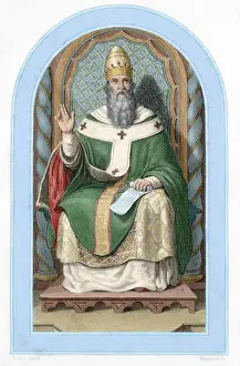 Bearded Prints: Pope Leo III (750-816). Colored engraving