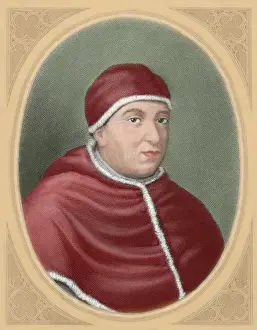Medici Prints: Pope Leo X (1475-1521). Engraving. Colored