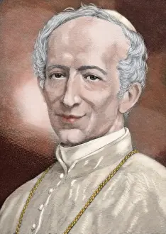 Pope Leo XIII (1810-1903). Engraving. Colored