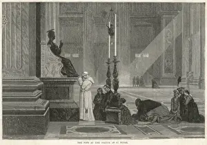 Pius Prints: Pope Pius IX prays at the Statue of St Peter