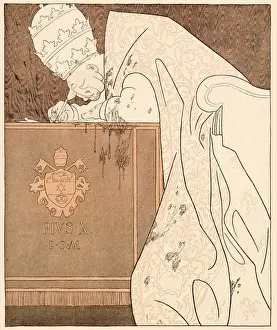Pius Prints: POPE PIUS X (Giuseppe Sarto) pope and saint writing Date: reigned 1903 - 1914