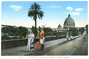 Constitutional Prints: Pope Pius X walks in the Vatican City with Papal Swiss Guard