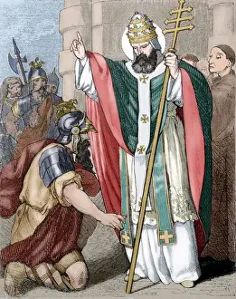 Habit Prints: Pope Saint Leo I (390-461). Engraving. Colored