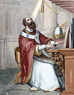 Images Dated 14th November 2013: Pope Saint Leo II (611-683). Engraving. Colored