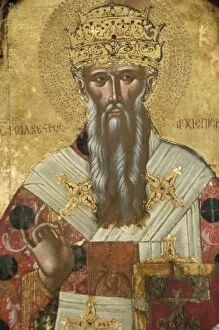 Icon Gallery: Pope Sylvester. Painted in 1710. Wooden iconostasis of the