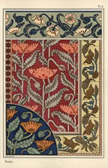 Poppy Prints: The poppy, Papaver somniferum, in stained glass