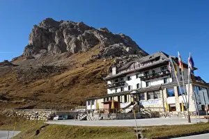 Pordoi Pass with Hotel Savoia, Trento, Italy