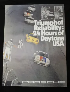 Daytona Prints: Porsche poster, Triumph of Reliability 24 hr Daytona USA