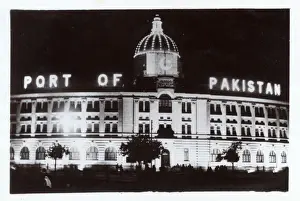 Domes Prints: Port of Pakistan building at night, Karachi, Pakistan
