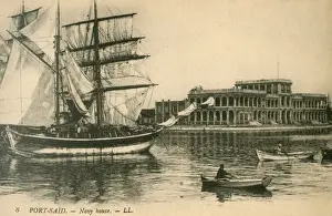 Egyptain Prints: Port Said, Egypt - Navy House and sailing ship