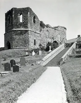 Headstones Prints: Porth-y-Twr gatehouse and bell tower, St David s, Wales