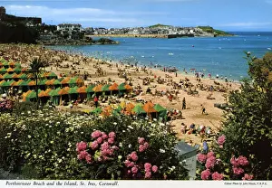 Coastline Prints: Porthminster Beach and the Island, St Ives, Cornwall. Date: circa 1960s