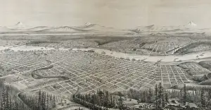 Oregon Prints: Portland, Oregon, population 22, 000, looking east to the Cas