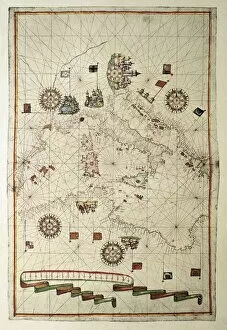 Manuscript Collection: Portolan chart, 1582. Map of the central part