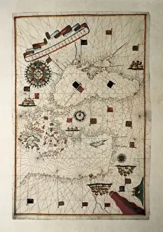 Geographical Prints: Portolan chart, 1587. Map of England, Scotland