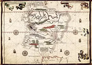 Strait Prints: Portolan chart, 1587. Map of South America. Made