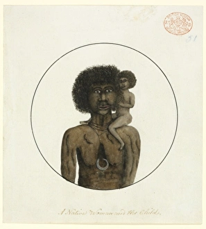 Portrait of an Aboriginal woman carrying a child on her shou Portrait of an Aboriginal woman carrying a child on her shou