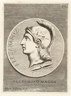 Thunderbolt Prints: Portrait of Alexander the Great in crested helmet with engraved