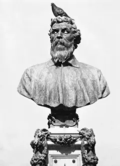 Portrait bust of Benvenuto Cellini, with pigeon