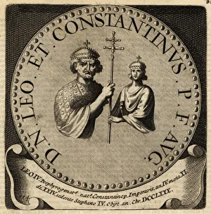 Irene Collection: Portrait of Byzantine Emperors Leo III and Constantine VI