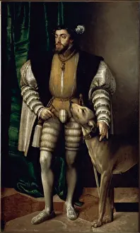 Americas Prints: Portrait of Emperor Charles V with a Dog, 1533, by Titian