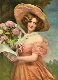 Maiden Prints: Portrait of a fair young maiden wearing a pink dress