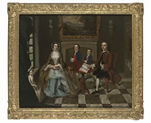 Portrait of a family in an interior, thought to be the Roube