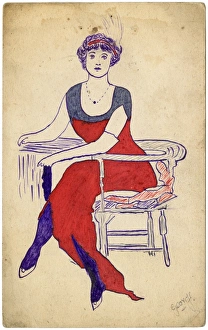 Portrait of a fashionable woman on a postcard, George Ranste Portrait of a fashionable woman on a postcard, George Ranste