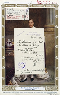 Images Dated 3rd January 2012: Portrait of George VI by Albert Collings with invoice
