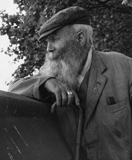 Leaning Gallery: Portrait of an old man with beard and walking stick