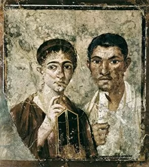Italia Collection: Portrait of Paquius Proculus. and his wife. Roman fresco