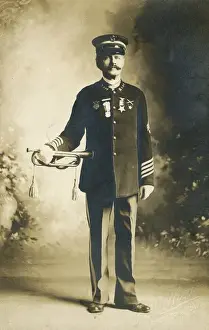 Bugles Prints: Portrait photograph of an American army officer with a bugle