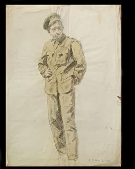 Charcoal Gallery: Portrait of a Private, by Percy Horton, WW1