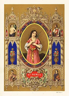 Highlight Prints: Portrait of Saint Agnes of Rome, virgin martyr, with halo and pa
