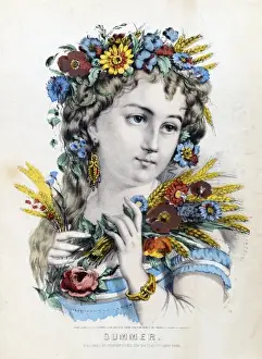 Illustrating Prints: Portrait of woman wearing flowers illustrating Summer