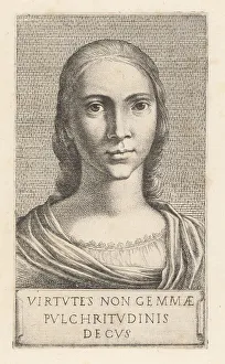Portrait of a young woman with long hair, with cloak over a chem