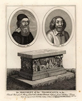 Antiquities Gallery: Portraits and grave monument of the Tradescants