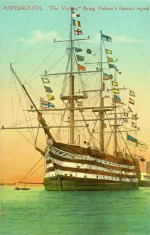 Trafalgar Collection: Portsmouth, Hampshire - HMS Victory flying Nelsons signal