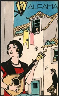 Guitar Prints: Portugal - Girl Singer from Alfama, Lisbon playing a Guitar