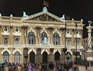 Festivities Prints: Portugal. Lisbon. Lighting of the town hall. Engraving. Colo