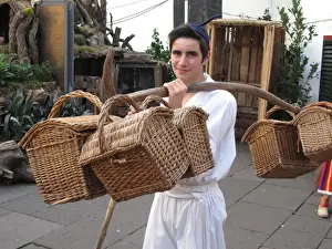 Madeira Prints: Portugal, Madeira, Funchal: peasant with old type baskets
