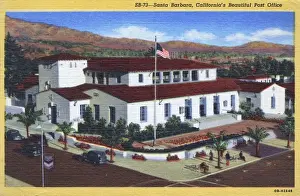 Flagpole Prints: Post Office building, Santa Barbara, California, USA