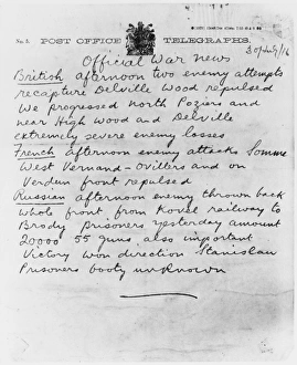Post Office Telegraphs: Official war news Post Office Telegraphs: Official war news