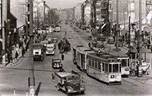 Post War Prints: Post-war Berlin - Unter den Linden with traffic and trams