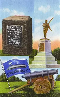 Gonzales Prints: Postcard booklet, memorial at Gonzales, Texas, USA