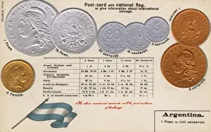 Coins Prints: Postcard explaining the currency of Argentina, South America