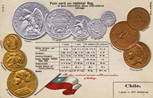 Equivalent Gallery: Postcard explaining the currency of Chile, South America
